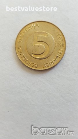 Монета От 5 Словенски Толара От 1998г. / 1998 5 Slovenian Tolars Coin KM# 6, снимка 2 - Нумизматика и бонистика - 15879623