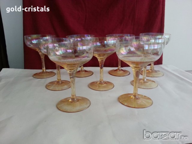 Ретро стъклени чаши за вино кана и чаши перлени и гравирани , снимка 14 - Антикварни и старинни предмети - 20343831