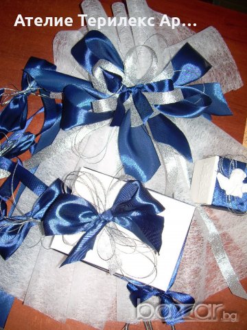 КОМПЛЕКТ ЗА КРЪЩЕНЕ В БЯЛО И КРАЛСКО СИНЬО, снимка 2 - Подаръци за кръщене - 19652567