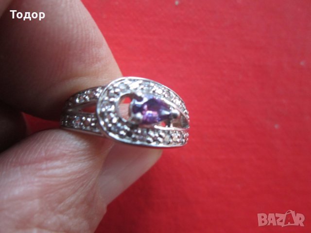 Страхотен посребрен  пръстен  с аметист, снимка 2 - Пръстени - 23705881