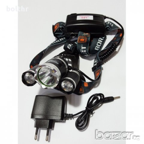 Мощен LED фенер - челник за глава с акумулаторни батерии и 3 LED диода Boruit, снимка 1 - Екипировка - 12467330