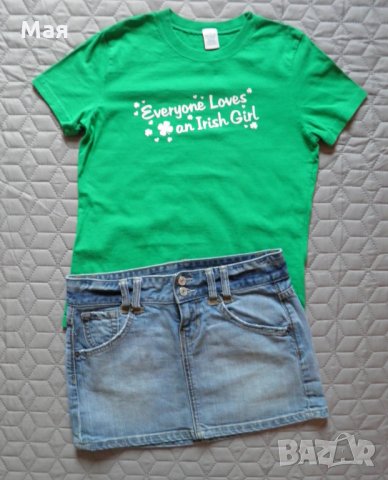 Дамски сет къса дънкова пола и тениска, снимка 1 - Поли - 26195520