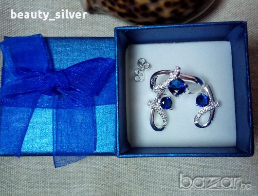 Пръстен и обеци Проба 925 със син Цирконий,код 3005, снимка 1