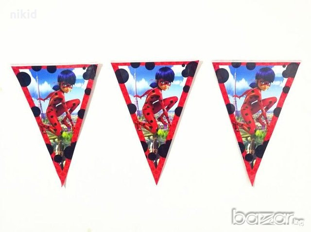 Калинката и Черния котарак miraculous ladybug  Парти Гирлянд Знаменца Флаг Банер, снимка 1