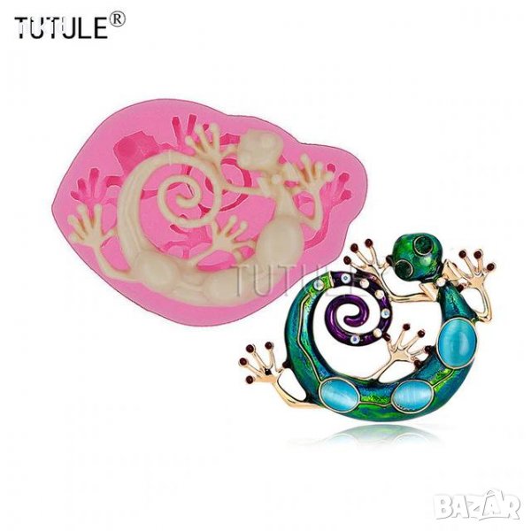 Извит гущер интересен силиконов молд форма декорация торта фондан шоколад бижу брошка и др накит, снимка 1