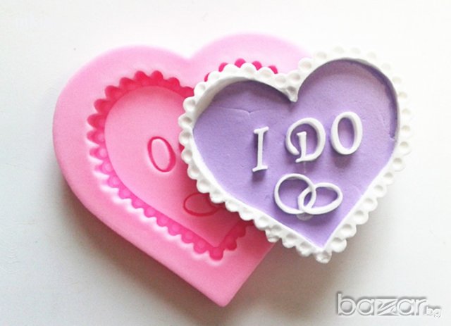 I DO сърце пръстени халки сватба с надпис силиконов молд декорация украса фондан торта мъфини и др