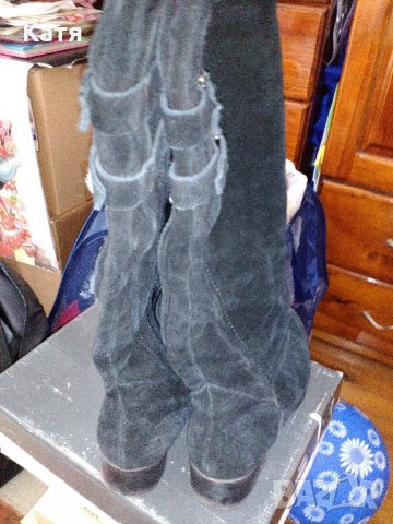 Черни, високи, велурени ботуши по крака, естествена кожа, 36, снимка 7 - Дамски ботуши - 10205222
