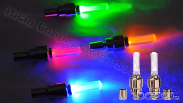 Светеща LED капачка за вентил на гума + ПОДАРЪК батерии, снимка 7 - Части за велосипеди - 13871280