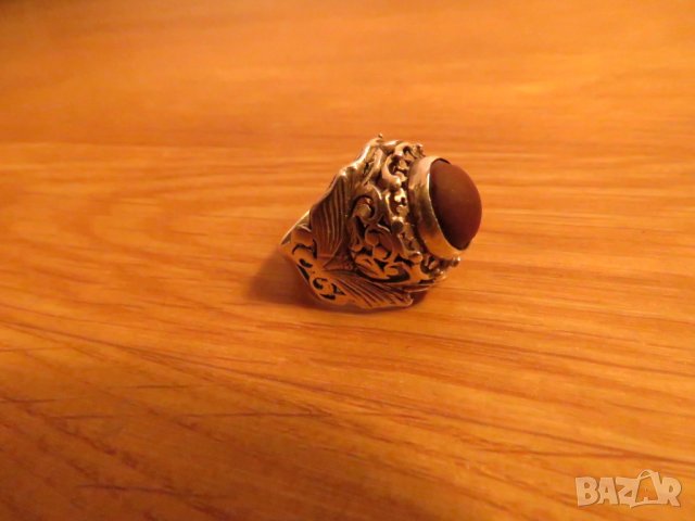 старинен мъжки сребърен пръстен с яспис  - уникален модел и невероятна красота - Внос от Щатите., снимка 7 - Пръстени - 24403329