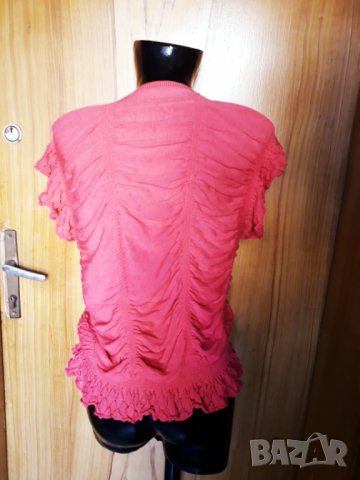 Коралова жилетка тип болеро от плетиво С, снимка 3 - Жилетки - 25653249