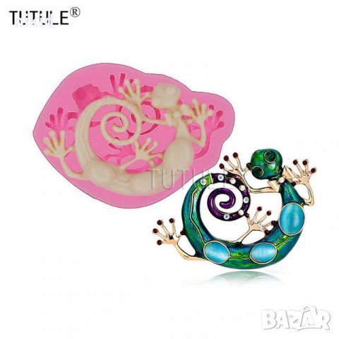 Извит гущер интересен силиконов молд форма декорация торта фондан шоколад бижу брошка и др накит