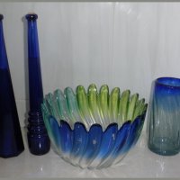 Лот:многоцветна фруктиера+цветна ваза+2бр. декоративни шишета, снимка 2 - Вази - 22884645