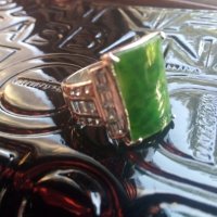 Уникален сребърен пръстен  с мъхов ахат и циркони, снимка 1 - Пръстени - 25629518