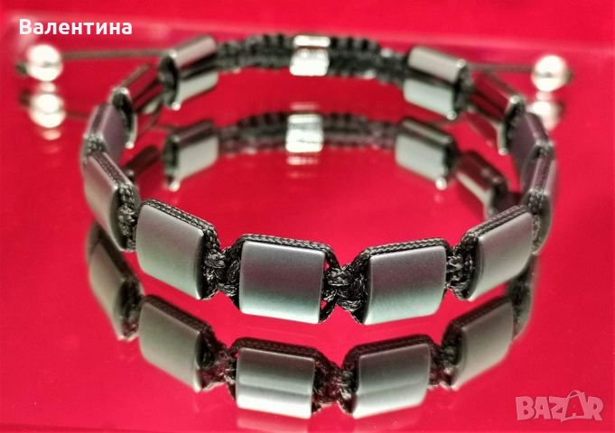  Мъжка гривна с плочки от хематит и 925 сребърни елементи+ ПОДАРЪК, снимка 1