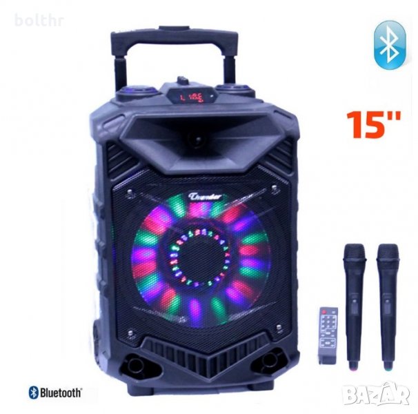 Караоке Тонколона Thunder THS-B1502BTW, 15 инча, 2 безжични Микрофона, Акумулатор, Bluetooth, FM рад, снимка 1