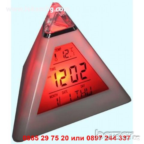 LED Часовник Пирамида сменящ цвета си в 7 цвята - код 0215, снимка 6 - Други стоки за дома - 12979317