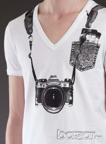 FRANKIE MORELLO WHITE CAMERA PRINT Мъжка Тениска size S, снимка 5 - Тениски - 6490615