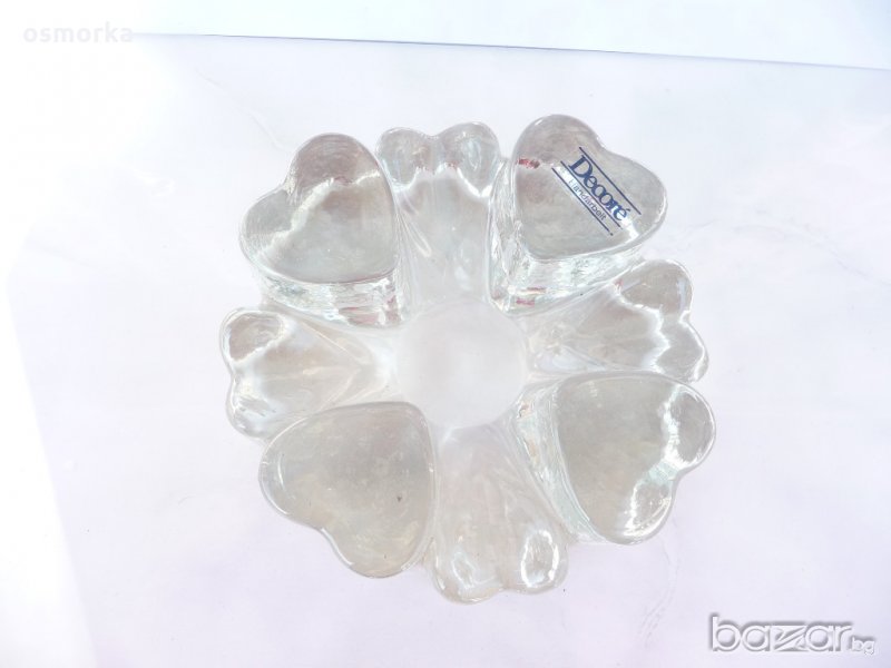 Голям тежък стъклен пепелник за цигари и пури на сърца любов, снимка 1