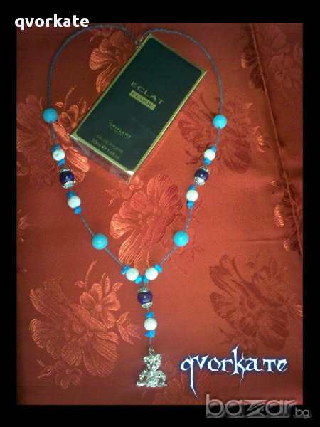 Колие Мече -от лазурит, хаулит, снимка 1