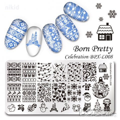 Коледен  щампа печати за нокти плочка оригинал BORN PRETTY BPX-L008, снимка 1 - Други - 20551262