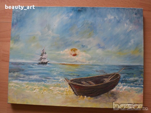 Картина с маслени бои "Морският Бряг" , снимка 3 - Гоблени - 9001604