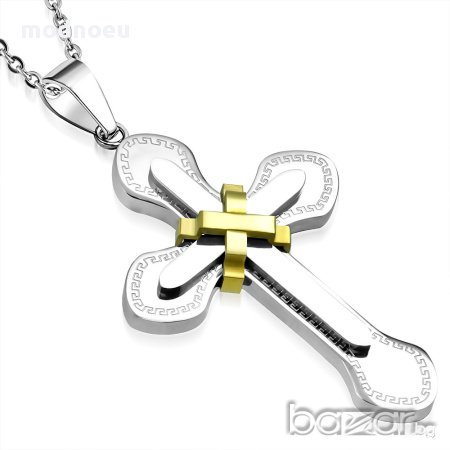 Двуцветен позлатен кръст с гръцки мотиви