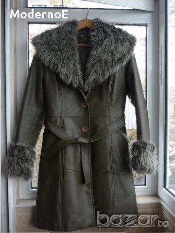 М-Л Страхотно палто - манто - с голяма яка от изкуствен косъм