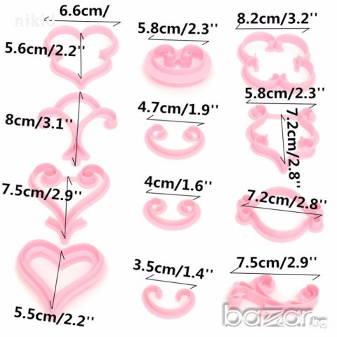 форми декориращи орнаменти шаблон 12 бр резци за украса торта и др., снимка 2 - Форми - 13375515