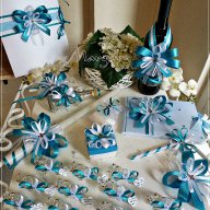 Комплект за кръщене и подаръчета в светло синьо и тюркоаз с кръстче, снимка 1 - Подаръци за кръщене - 16620017