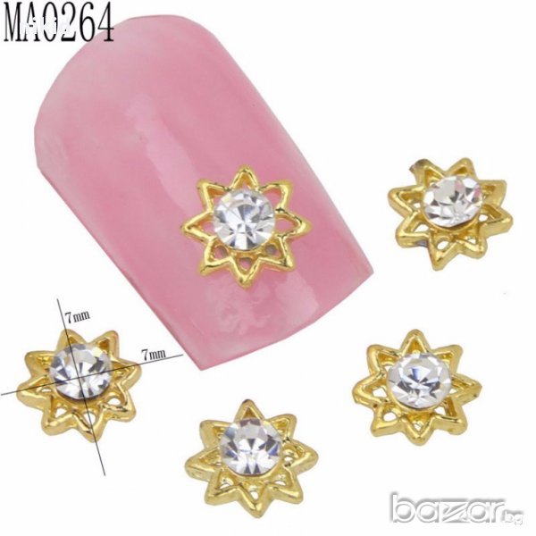 златисти звездни цветя с камъни диамант камъчета бижу за нокти декорация украса за маникюр, снимка 1