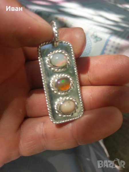 Сребърен медальон с опал, снимка 1