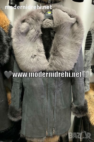 Дамско сиво палто тип шуба с лисица, снимка 1