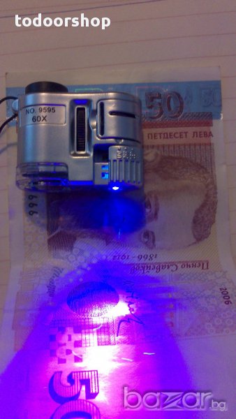 Джобен микроскоп 60Х увеличение LED подсветка UV за банкноти, снимка 1