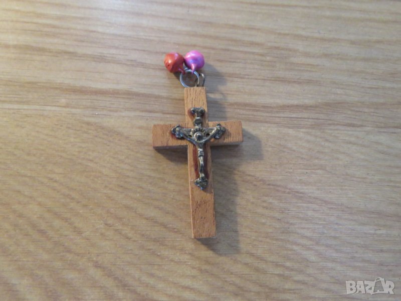дървен кръст разпятие  - Исус Христос за да е Бог винаги със вас и да ви пази и закриля . , снимка 1