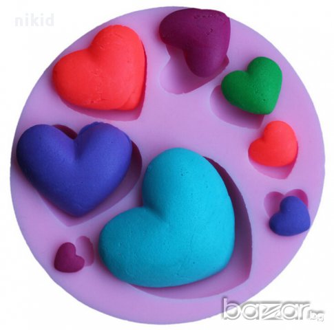 кръгъл с много сърца 8 размера сърце силиконов молд форма за украса торта с фондан шоколад