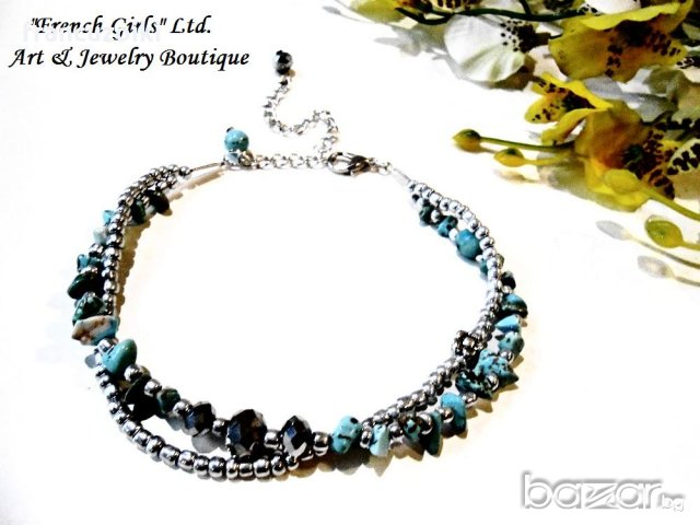 Гривна за крак от полускъпоценни камъни - тюркоаз, снимка 4 - Гривни - 19956273
