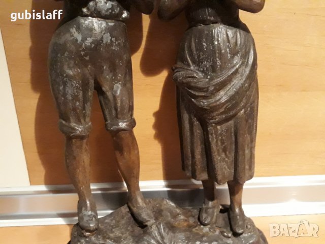 Стара метална статуетка, мъж, жена, молитва, снимка 4 - Статуетки - 23498315