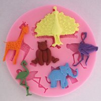 Зоо Жираф щраус фламинго слон мечка паун силиконов молд форма украса декор торта фондан шоколад, снимка 1 - Форми - 18751441