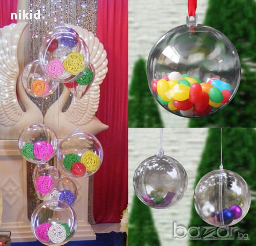 малка пластмасова прозрачна топка за пълнене закачване желание декор украса цветя бонбони аранжиране, снимка 1