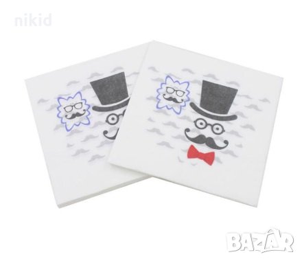 Шапка мустак папионка 10 парти салфетки рожден ден, снимка 1