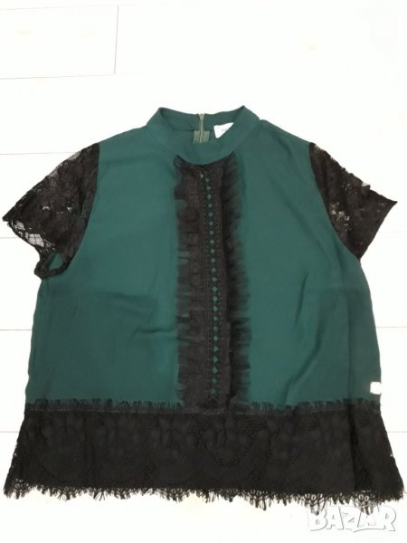 Зелена дамска блуза с къс дантелен ръкав марка BSB Collection , снимка 1