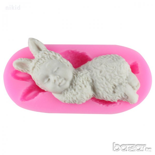 бебе заек с козинка силиконов молд калъп форма шоколад декорация торта глина сапун, снимка 1
