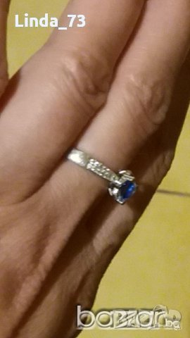 Среб.пръстен-сапфир+циркони-проба-925. Закупен от Италия., снимка 6 - Пръстени - 21761638