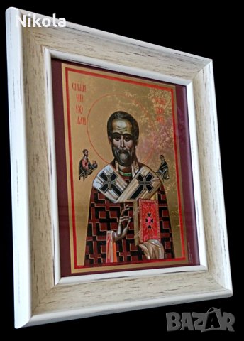 Икона на Свети Никола, репродукция с рамка и стъкло, снимка 2 - Икони - 24894729