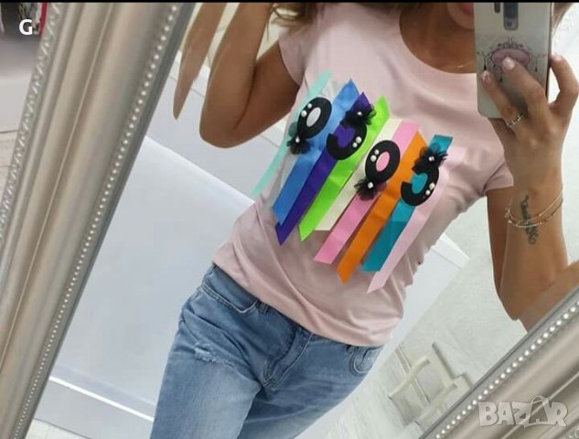 Лукс тениска с цветни лентички, снимка 5 - Тениски - 24650627