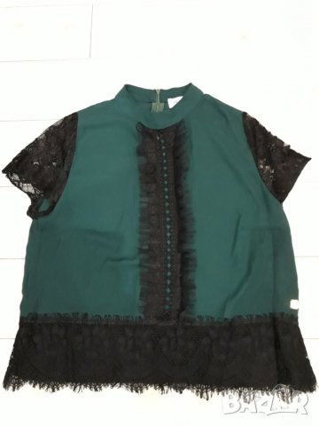 Зелена дамска блуза с къс дантелен ръкав марка BSB Collection 