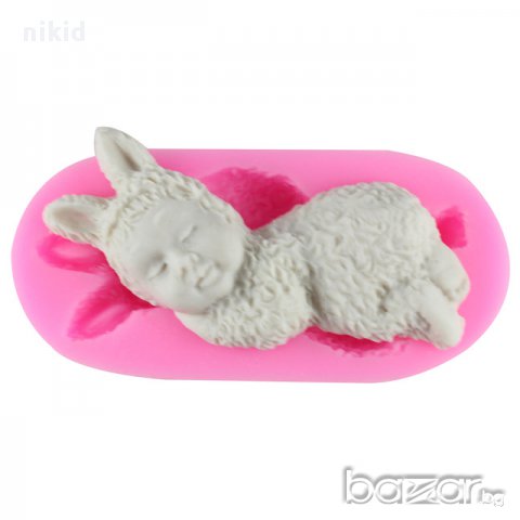 бебе заек с козинка силиконов молд калъп форма шоколад декорация торта глина сапун, снимка 1 - Форми - 17505603