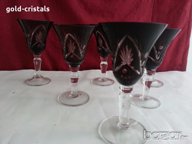 кристални чаши цветен червен кристал, снимка 2 - Антикварни и старинни предмети - 20027062