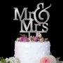 Mr & Mrs г-н г-жа висок сребрист акрилен надпис младоженци сватба сватбен топер украса табела торта, снимка 1 - Други - 23236227