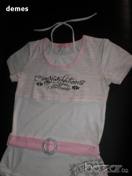 Туника с коланче в бяло и розово за 10-годишно момиче, снимка 1